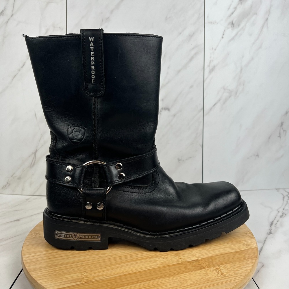 Ariat Metal Mount Mens Size 9 D Black Leather Waterproof Motorcycle Harness Boot
